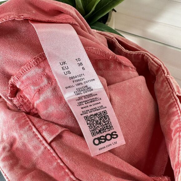 ASOS Design Balloon Leg Worker Pant Retro Belted Coral Acid Wash Jeans Size 6 - Picture 9 of 10